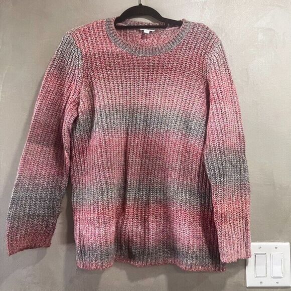 J.Jill Cozy Ombré Stripes Textured Sweater Pink Gray Medium - Picture 5 of 8